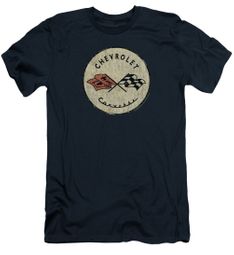 Chevy Slim Fit Shirt Corvette Old Vette Logo Navy Blue T-Shirt