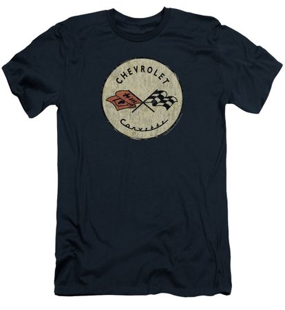 Chevy Slim Fit Shirt Corvette Old Vette Logo Navy Blue T-Shirt