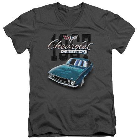 Chevy Slim Fit V-Neck Shirt Blue Classic Camaro Charcoal T-Shirt