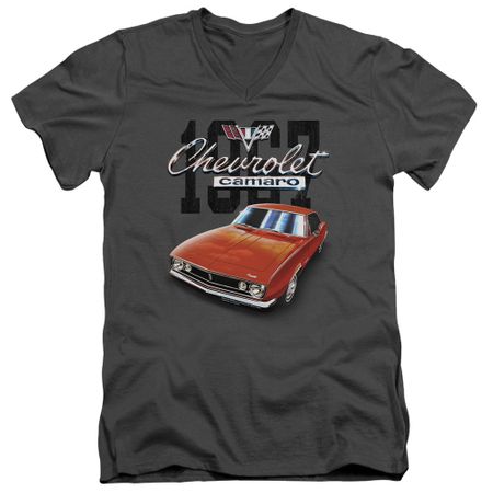 Chevy Slim Fit V-Neck Shirt Chevrolet 1967 Red Classic Camaro Charcoal T-Shirt