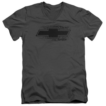 Chevy Slim Fit V-Neck Shirt Chevrolet Bowtie Tire Tread Charcoal T-Shirt