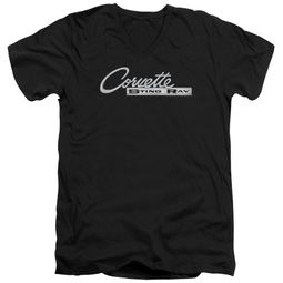 Chevy Slim Fit V-Neck Shirt Corvette Sting Ray Chrome Logo Black T-Shirt