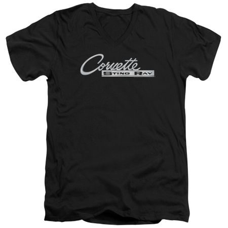 Chevy Slim Fit V-Neck Shirt Corvette Sting Ray Chrome Logo Black T-Shirt