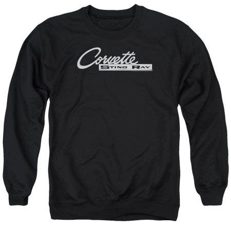 Chevy Sweatshirt Corvette Sting Ray Chrome Logo Adult Black Sweat Shirt