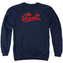 Chevy Sweatshirt Distressed Script Adult Navy Sweat Shirt