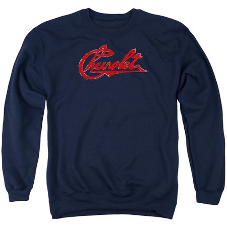 Chevy Sweatshirt Distressed Script Adult Navy Sweat Shirt