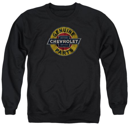 Chevy Sweatshirt Genuine Parts Distressed Sign Adult Black Sweat Shirt