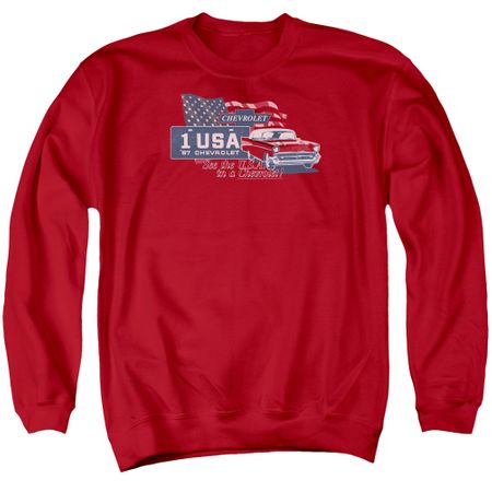 Chevy Sweatshirt See The USA Chevrolet Adult Red Sweat Shirt