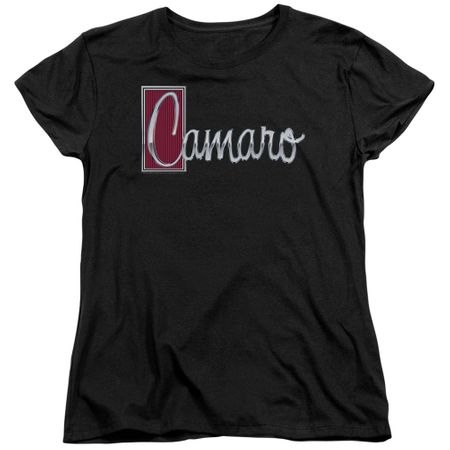 Chevy Womens Shirt Camaro Chrome Script Black T-Shirt
