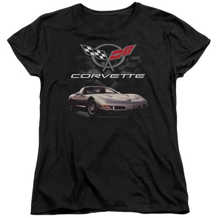 Chevy Womens Shirt Corvette Checkered Past Black T-Shirt