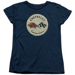 Chevy Womens Shirt Corvette Old Vette Logo Navy Blue T-Shirt