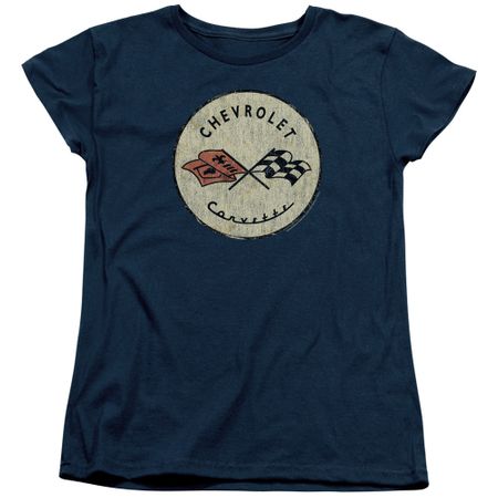 Chevy Womens Shirt Corvette Old Vette Logo Navy Blue T-Shirt