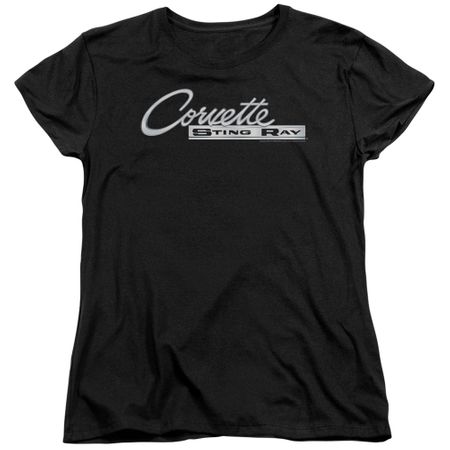 Chevy Womens Shirt Corvette Sting Ray Chrome Logo Black T-Shirt