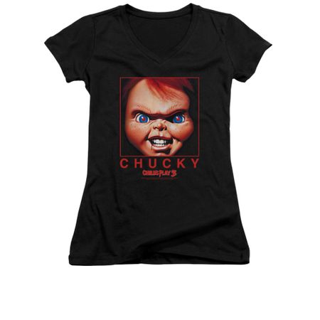 Child's Play 3 Shirt Juniors V Neck Chucky Squared Black Tee T-Shirt