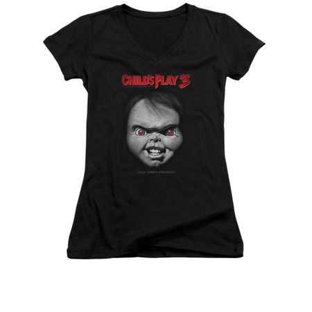 Child's Play 3 Shirt Juniors V Neck Face Poster Black Tee T-Shirt