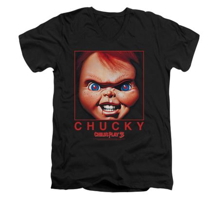 Child's Play 3 Shirt Slim Fit V Neck Chucky Squared Black Tee T-Shirt