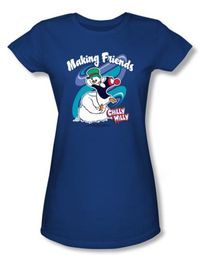 Chilly Willy Juniors T-shirt TV Show Making Friends Royal Blue Shirt