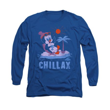 Chilly Willy Shirt Chillax Long Sleeve Royal Blue Tee T-Shirt