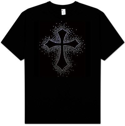 Christian T-shirt CROSS Rhinestone Adult Tee Shirt