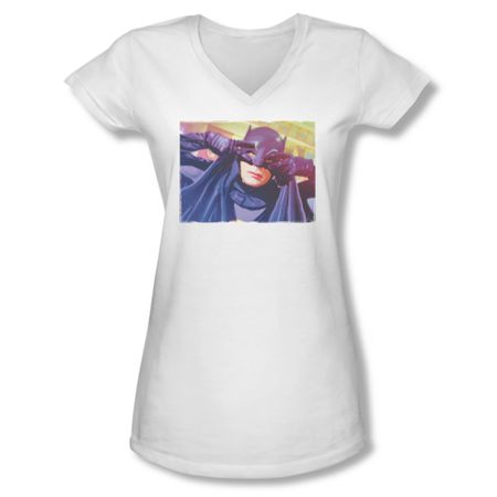 Classic Batman Shirt Juniors V Neck Mask White T-Shirt