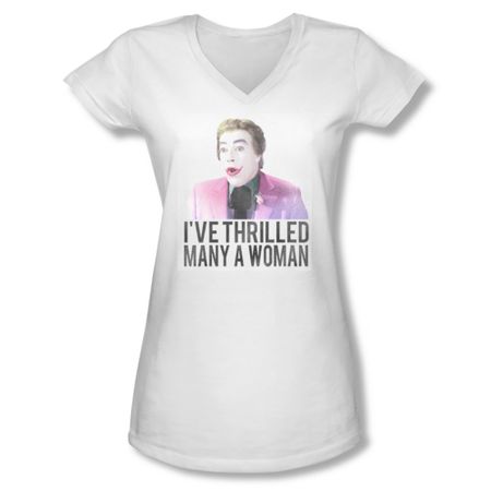 Classic Batman Shirt Juniors V Neck Thrilled White T-Shirt