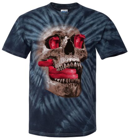 Cobra Skull Mens Biker T-shirt - Tie Dye Black Pinwheel