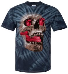 Cobra Skull Mens Biker T-shirt - Tie Dye Black Pinwheel