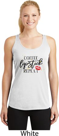 Coffee Lipstick Repeat Ladies Moisture Wicking Racerback Tank Top