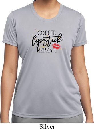 Coffee Lipstick Repeat Ladies Moisture Wicking Shirt