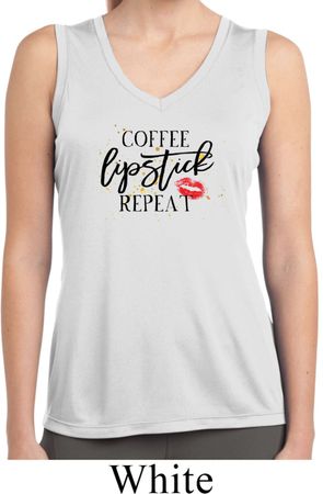 Coffee Lipstick Repeat Ladies Sleeveless Moisture Wicking Shirt
