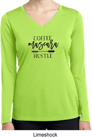 Coffee Mascara Hustle Ladies Moisture Wicking Long Sleeve Shirt
