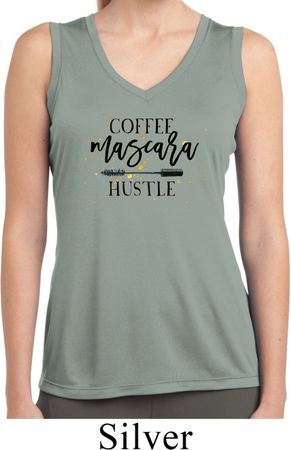 Coffee Mascara Hustle Ladies Sleeveless Moisture Wicking Shirt
