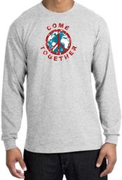 COME TOGETHER World Peace Sign Symbol Adult Long Sleeve T-shirt - Ash