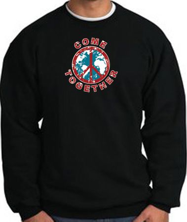 COME TOGETHER World Peace Sign Symbol Adult Sweatshirt - Black