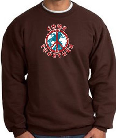 COME TOGETHER World Peace Sign Symbol Adult Sweatshirt - Brown