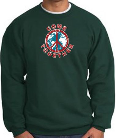 COME TOGETHER World Peace Sign Symbol Adult Sweatshirt - Dark Green