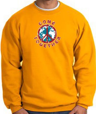 COME TOGETHER World Peace Sign Symbol Adult Sweatshirt - Gold