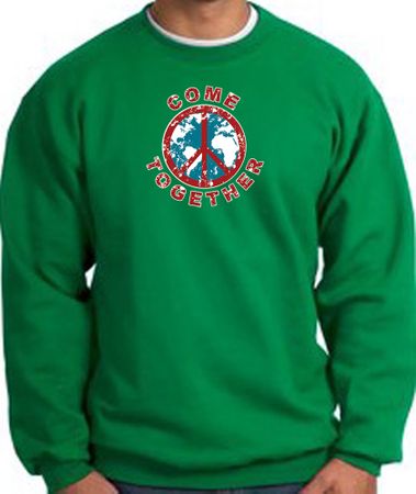 COME TOGETHER World Peace Sign Symbol Adult Sweatshirt - Kelly Green