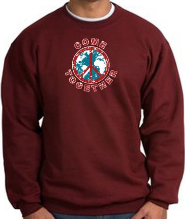 COME TOGETHER World Peace Sign Symbol Adult Sweatshirt - Maroon
