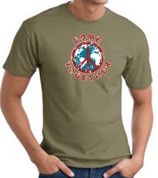 COME TOGETHER World Peace Sign Symbol Adult T-shirt - Army Green COME TOGETHER World Peace Sign Symbol Adult T-shirt - Army Green
