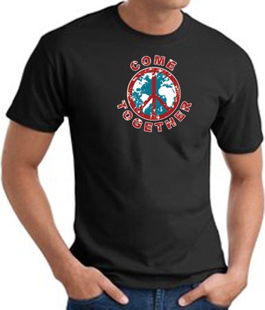 COME TOGETHER World Peace Sign Symbol Adult T-shirt - Black