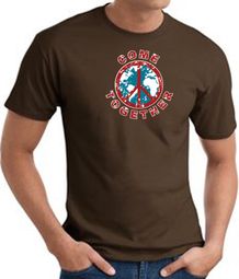 COME TOGETHER World Peace Sign Symbol Adult T-shirt - Brown COME TOGETHER World Peace Sign Symbol Adult T-shirt - Brown