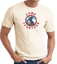 COME TOGETHER World Peace Sign Symbol Adult T-shirt - Natural COME TOGETHER World Peace Sign Symbol Adult T-shirt - Natural