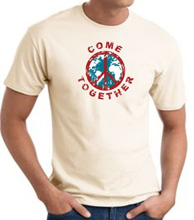 COME TOGETHER World Peace Sign Symbol Adult T-shirt - Natural