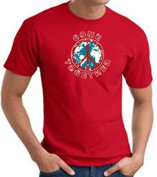 COME TOGETHER World Peace Sign Symbol Adult T-shirt - Red COME TOGETHER World Peace Sign Symbol Adult T-shirt - Red