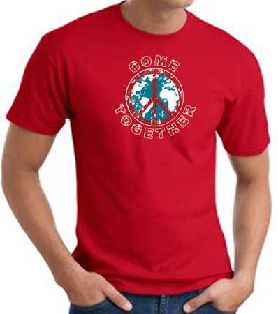 COME TOGETHER World Peace Sign Symbol Adult T-shirt - Red