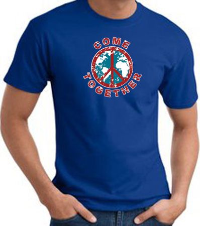 COME TOGETHER World Peace Sign Symbol Adult T-shirt - Royal