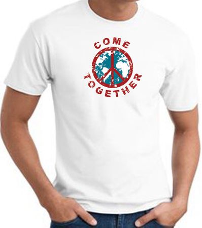 COME TOGETHER World Peace Sign Symbol Adult T-shirt - White