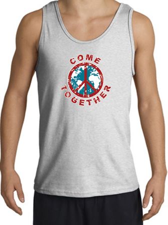 COME TOGETHER World Peace Sign Symbol Adult Tanktop - Ash