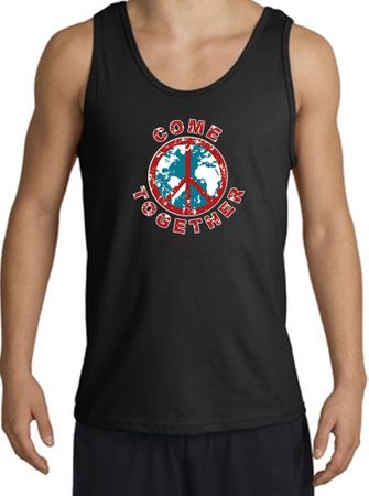 COME TOGETHER World Peace Sign Symbol Adult Tanktop - Black